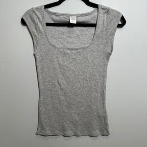 Melrose and Market Women's Grey Rib Scoop Neck Top Size XXS